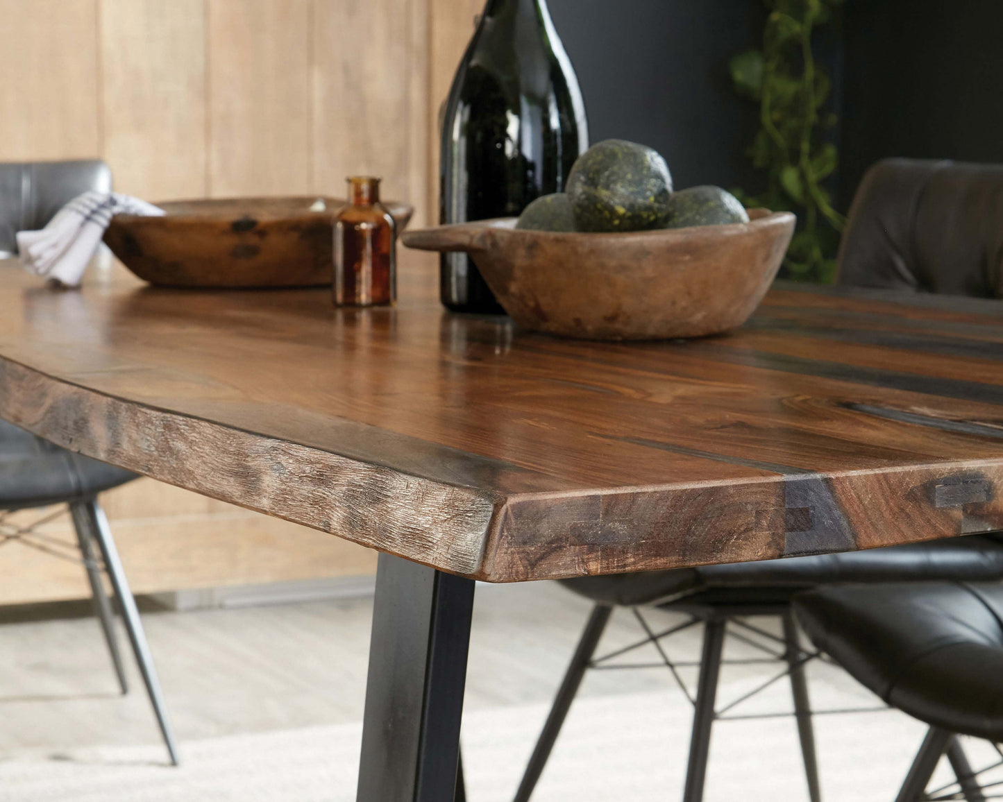 Ditman Live Edge Dining Table Grey Sheesham and Black