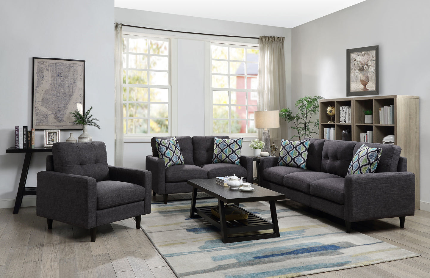 Watsonville 3-piece Cushion Back Living Room Set Grey