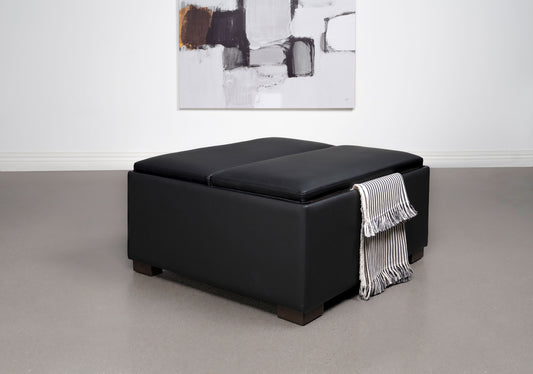 Paris Upholstered Storage Ottoman with Trays Black