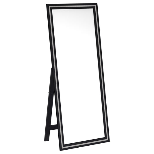 Windrose Full Length Floor Standing Tempered Mirror with LED Lighting Black