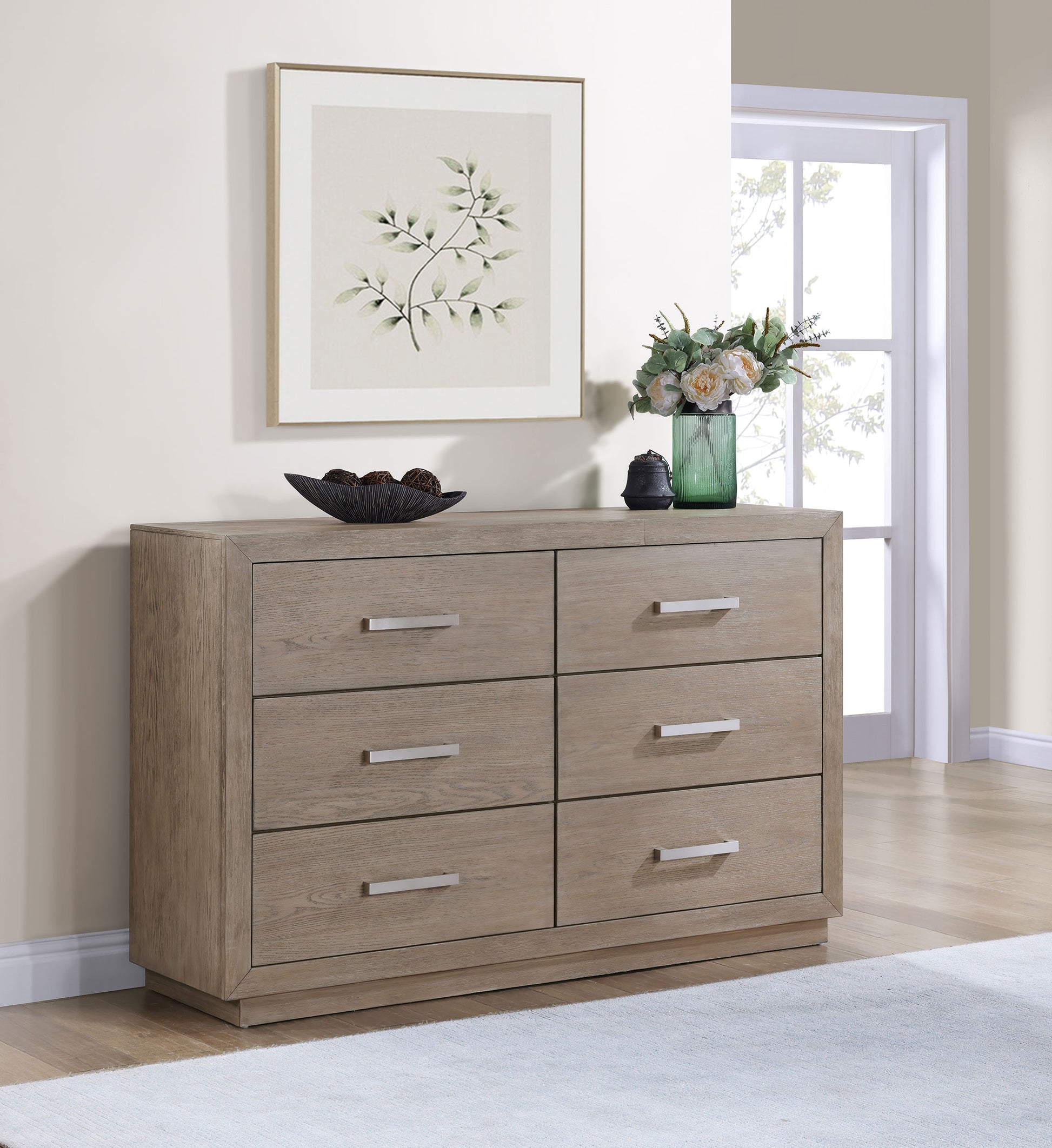 brown grey dresser Coaster Wright Brown Oak 6-Drawer 58.5 in. Dresser with Mirror 223343M