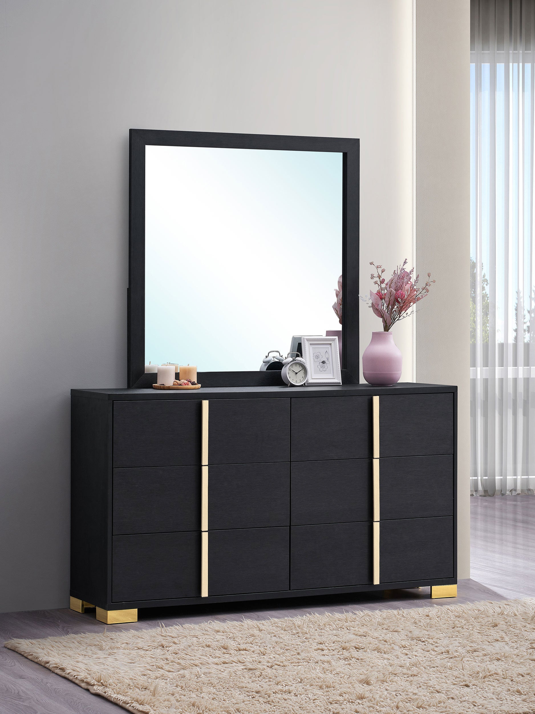 Marceline 6-drawer Dresser with Mirror Black Charlotte's Furniture and Fashion Marceline 6-drawer Dresser with Mirror Black Charlotte's Furniture and Fashion