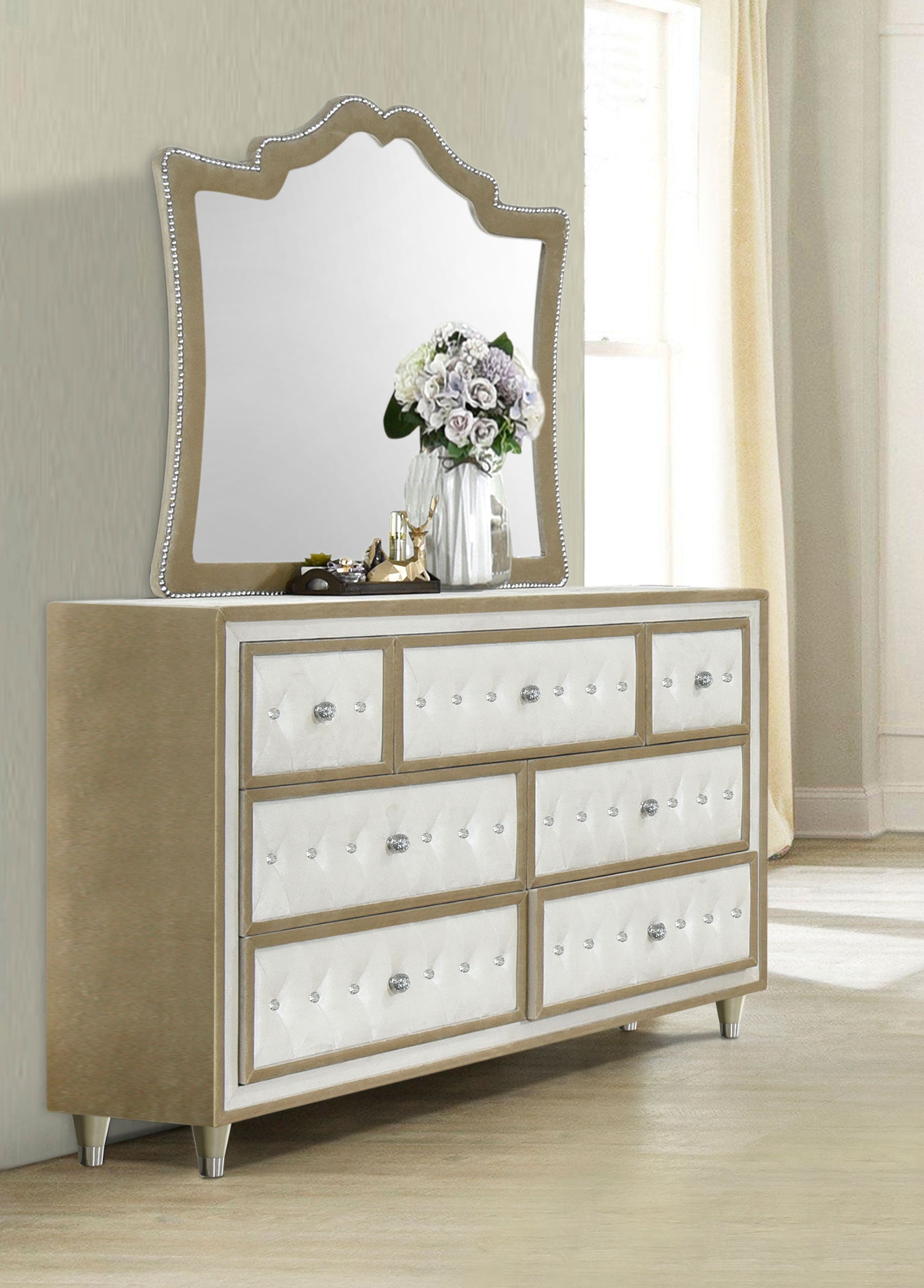ivory dresser Antonella 7-drawer Upholstered Dresser with Mirror Ivory