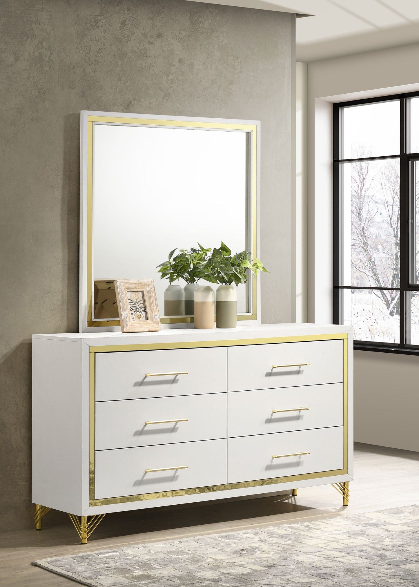 Lucia 6-drawer Dresser with Mirror White Charlotte's Furniture and Fashion Lucia 6-drawer Dresser with Mirror White Charlotte's Furniture and Fashion