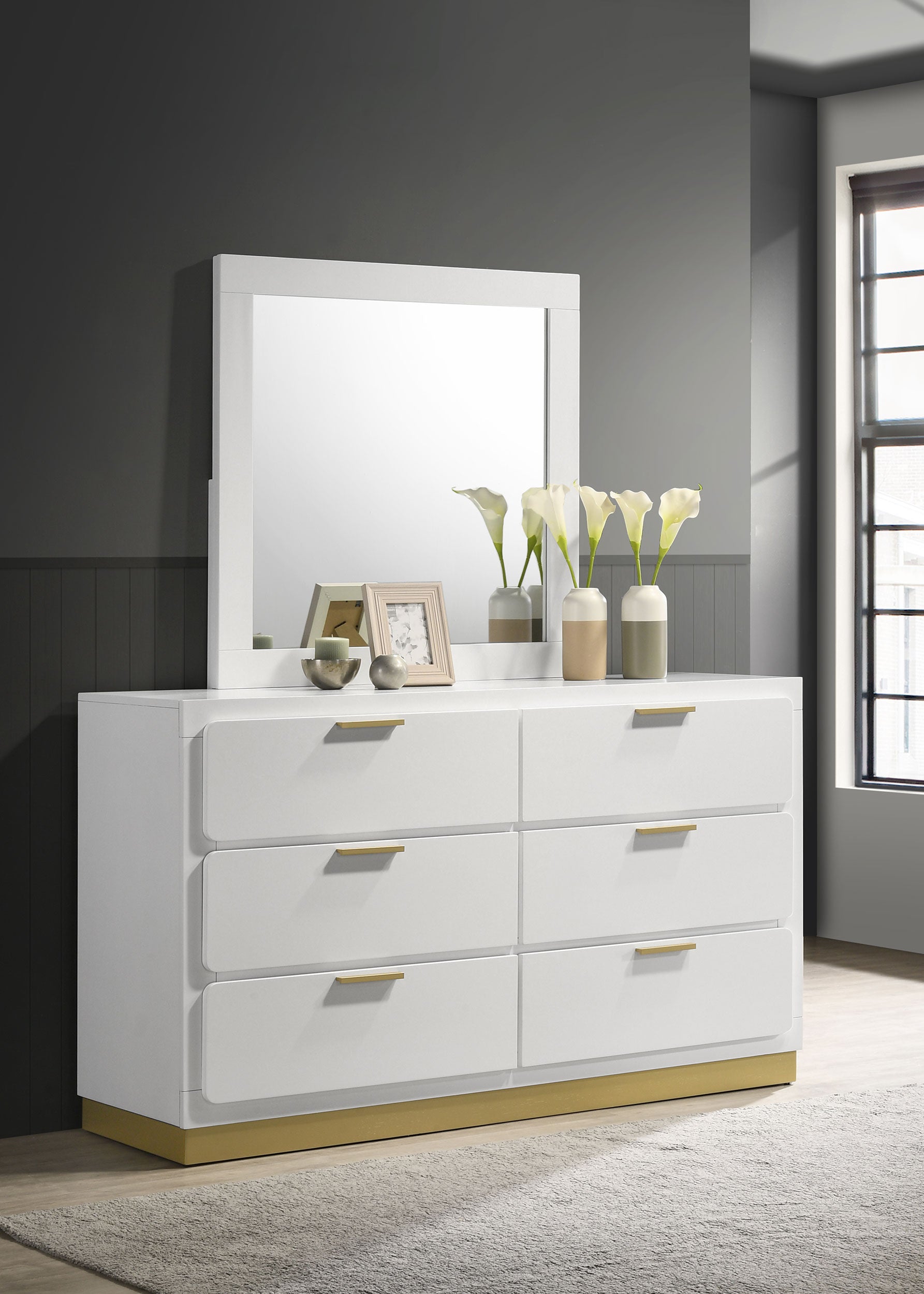 Caraway 6-drawer Dresser with Mirror White Caraway 6-drawer Dresser with Mirror White