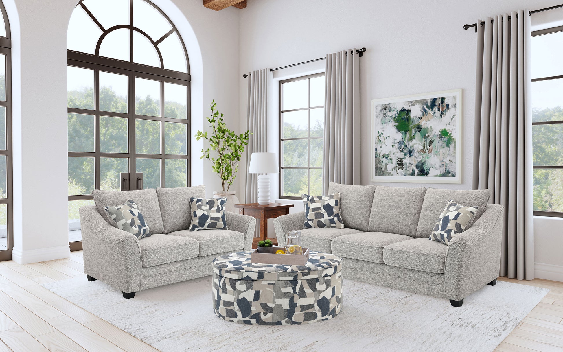 Light Grey Gray Loveseat And Sofa Global United Furniture 415 Genuine Italian Leather 3PC Sofa Set