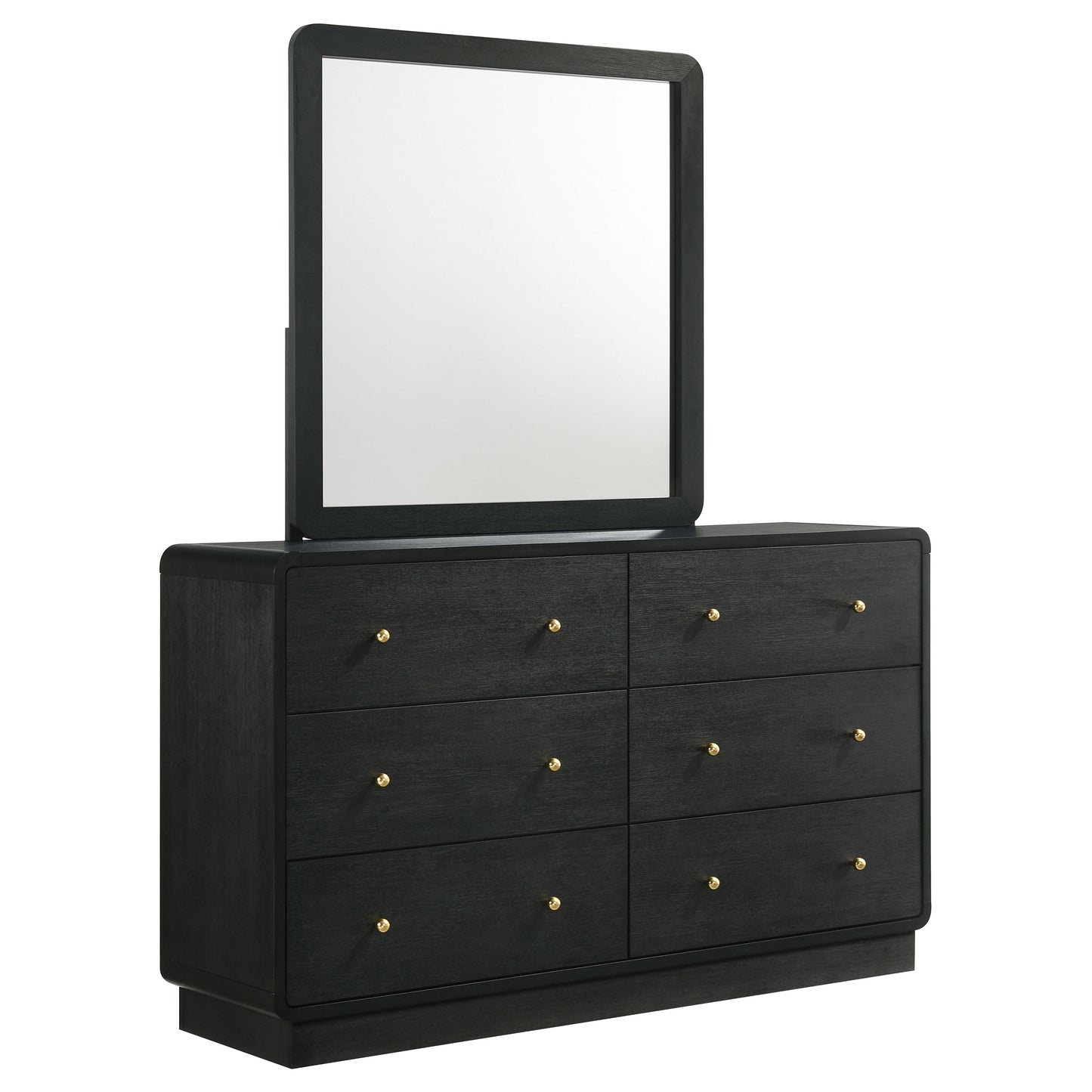 mirrored black dresser Caraway 6-Drawer Bedroom with Mirror this contemporary dresser and mirror combo feature a slick black lacquer finish and shiny chrome block feet Derrie 6-Drawer Dresser with Mirror