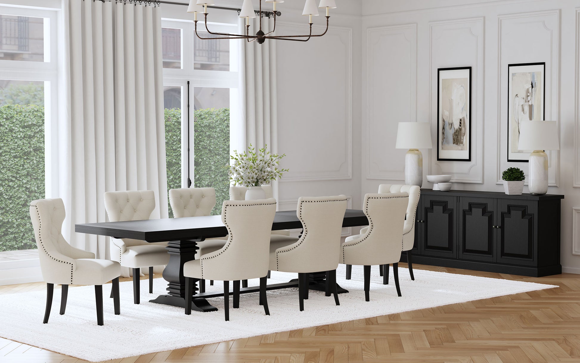 Florence 9-piece 126-inch Extension Dining Table Set Distressed Black – Charlotte's Furniture and Fashion