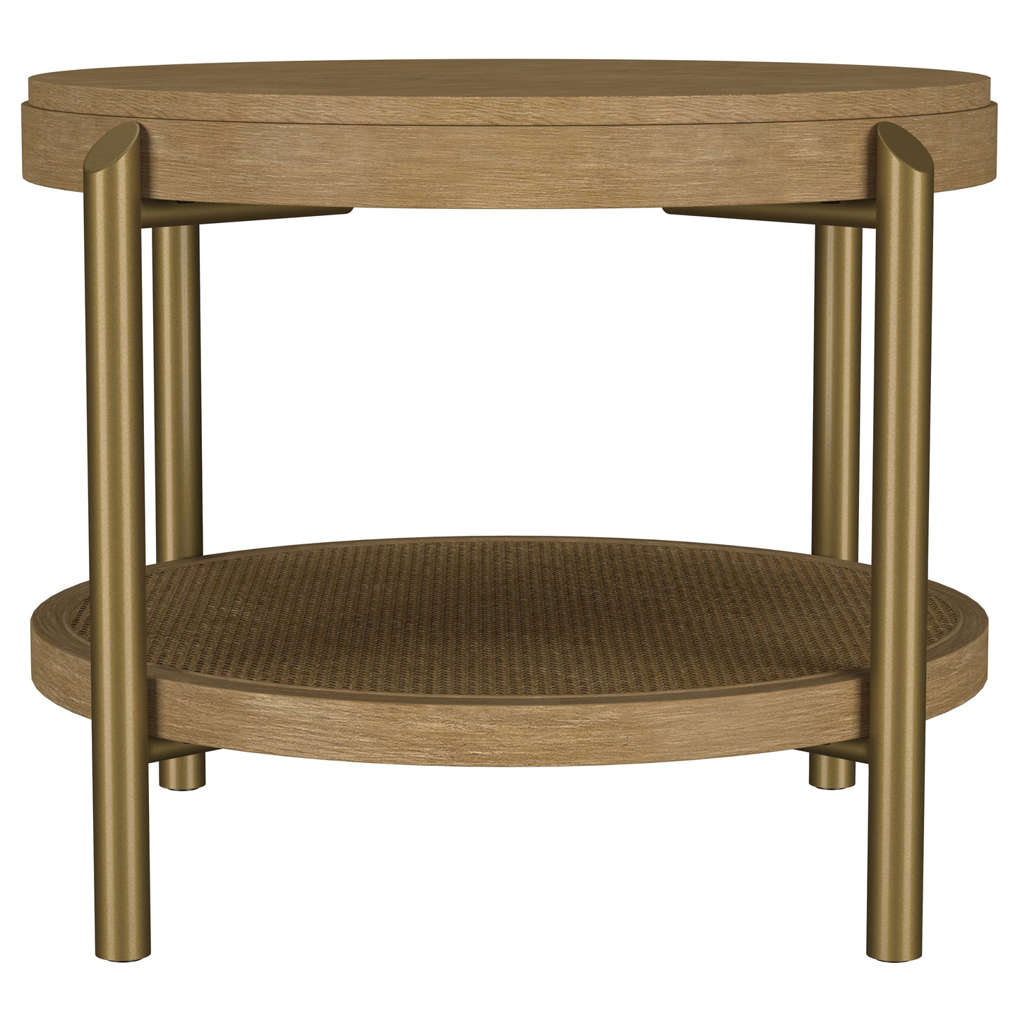 Arini Round End Side Table With Storage Shelf Sand Wash