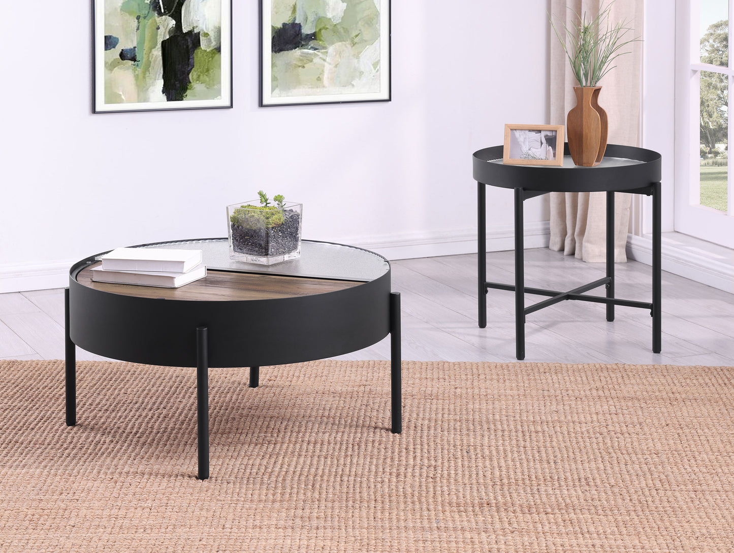 Ozella 2-piece Round Coffee and End Table Set Sandy Black