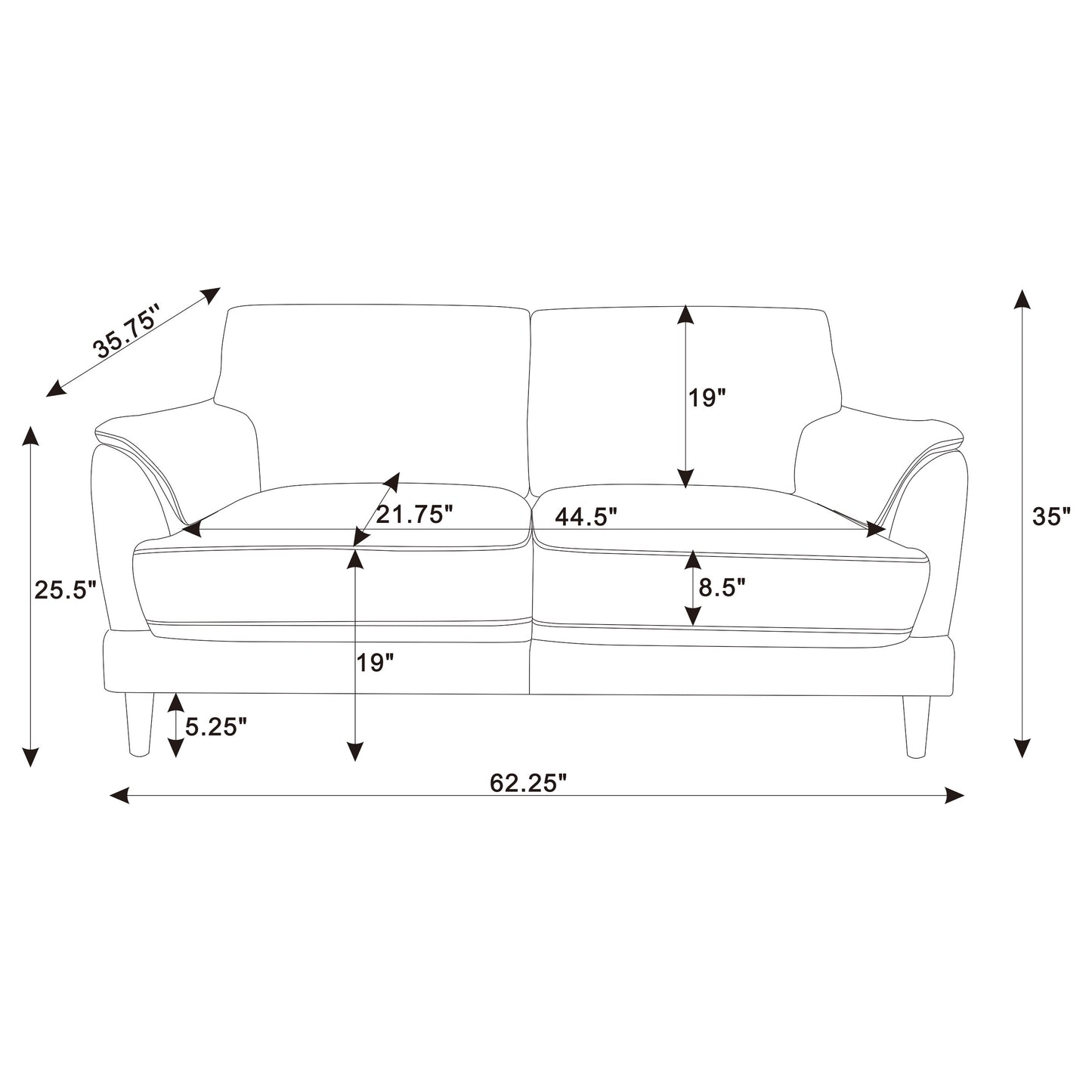 Selma Velvet Upholstered Crescent Arm Loveseat Rust