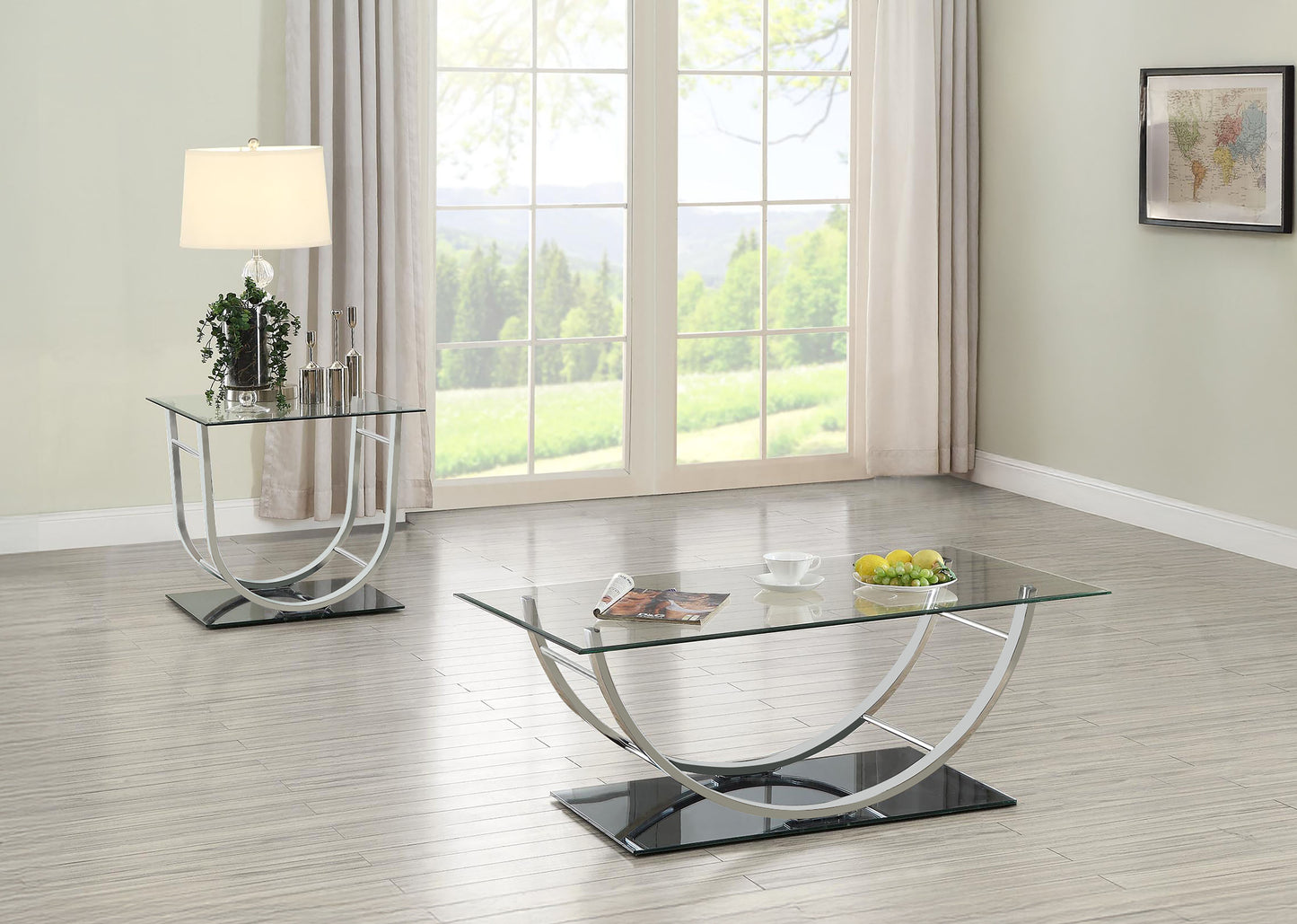 Danville 2-piece Glass Top Coffee and End Table Set Chrome
