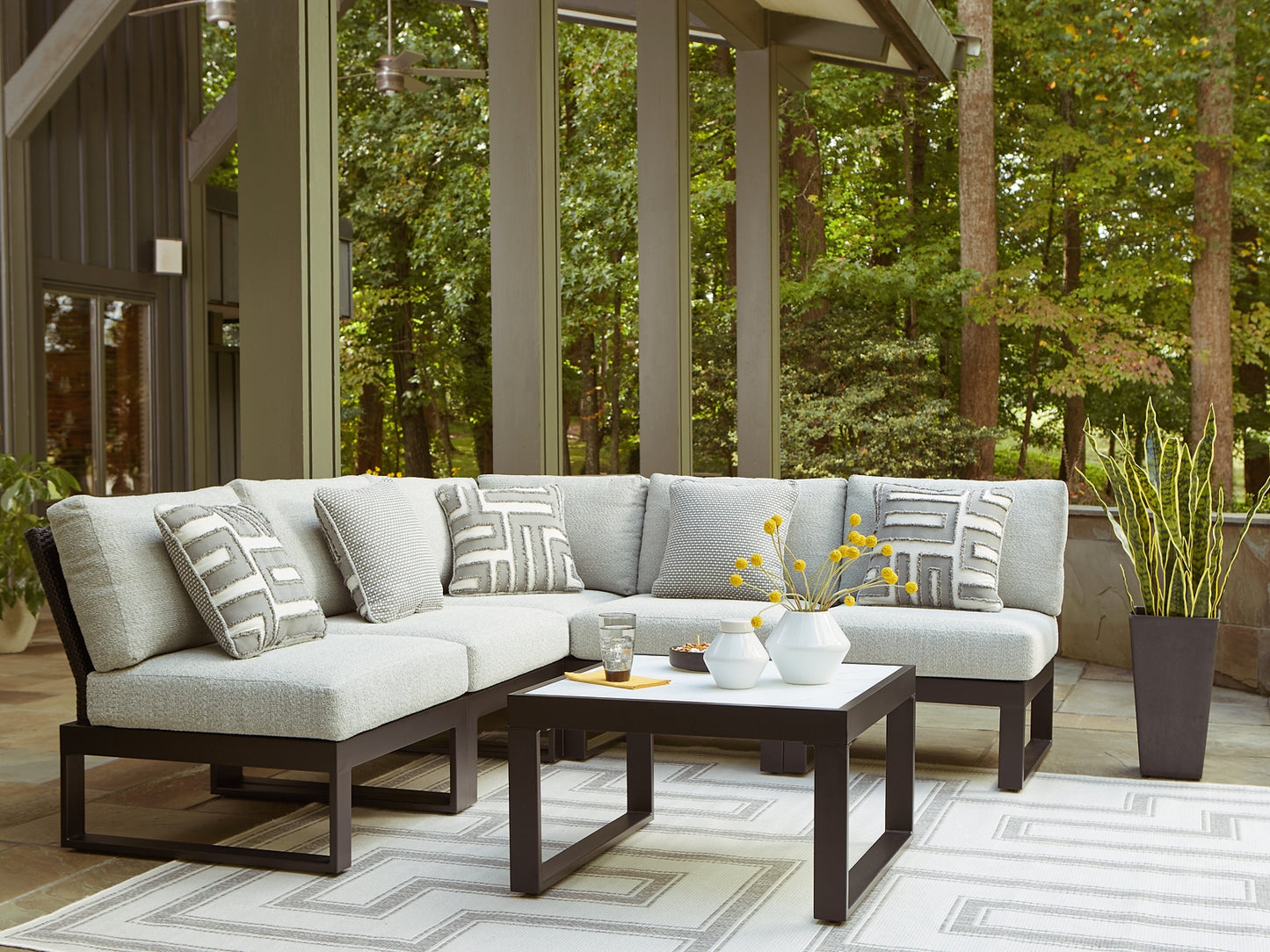 Ashley Express - Beachloft 5-Piece Outdoor Sectional with Ottoman