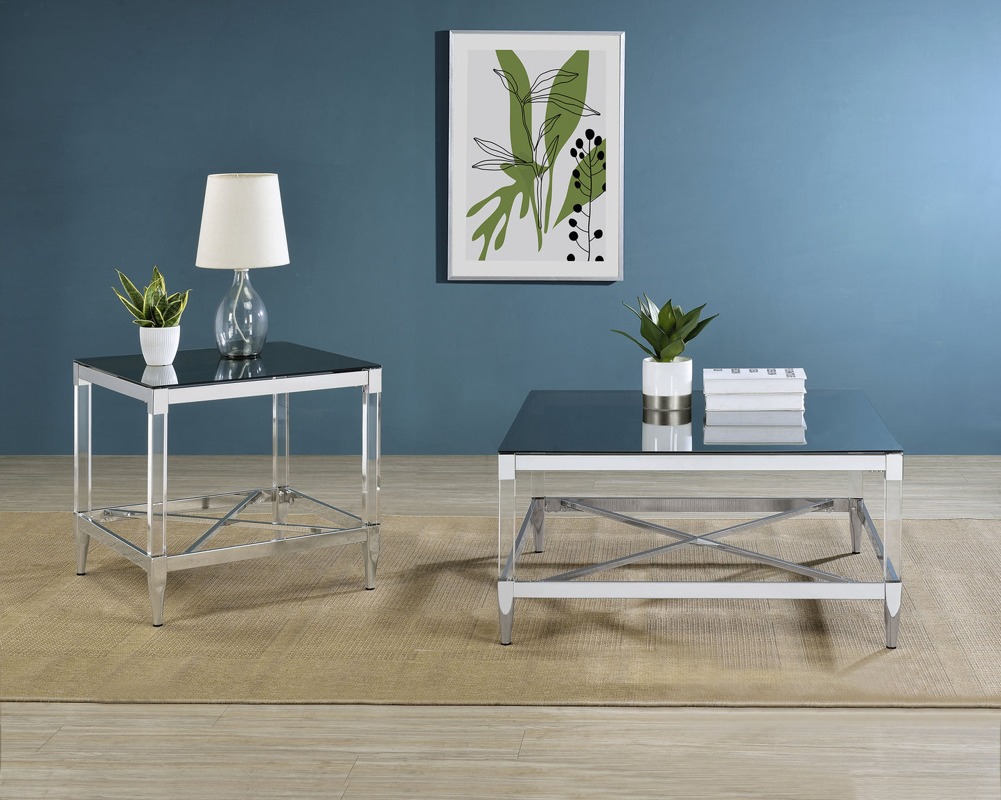 Lindley 2-piece Square Coffee and End Table Set Chrome