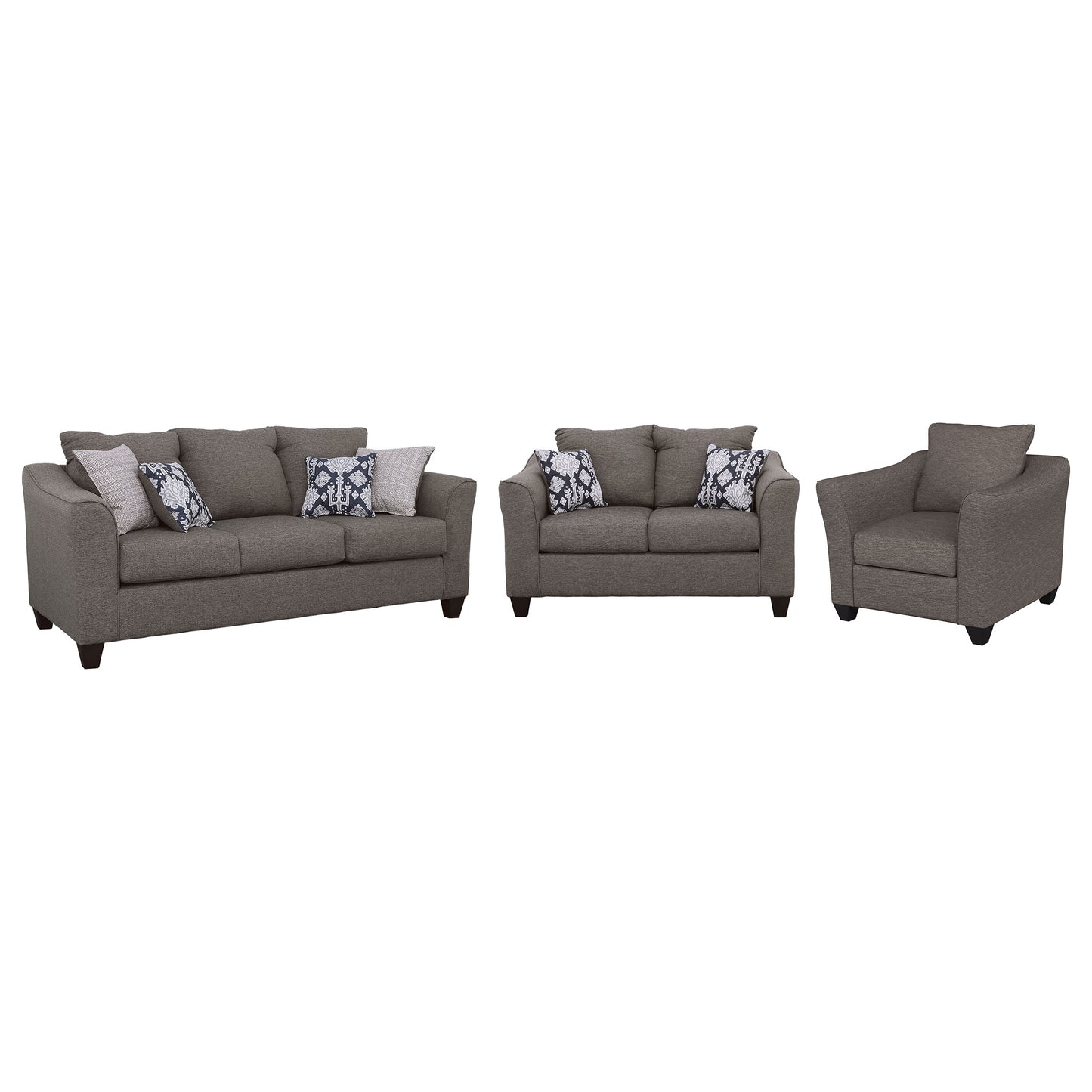 Salizar 3-piece Upholstered Flared Arm Sofa Set Grey
