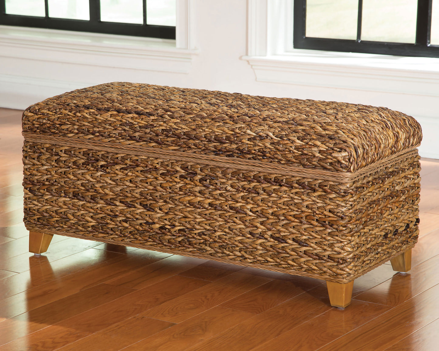 Laughton Hand-Woven Banana Leaf Storage Bench Amber