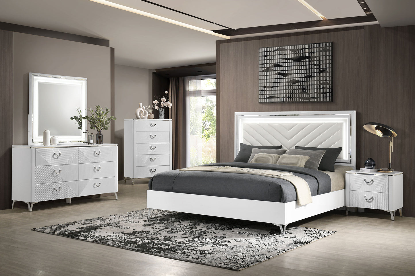 Cassia 5-drawer Bedroom Chest of Drawers White High Gloss