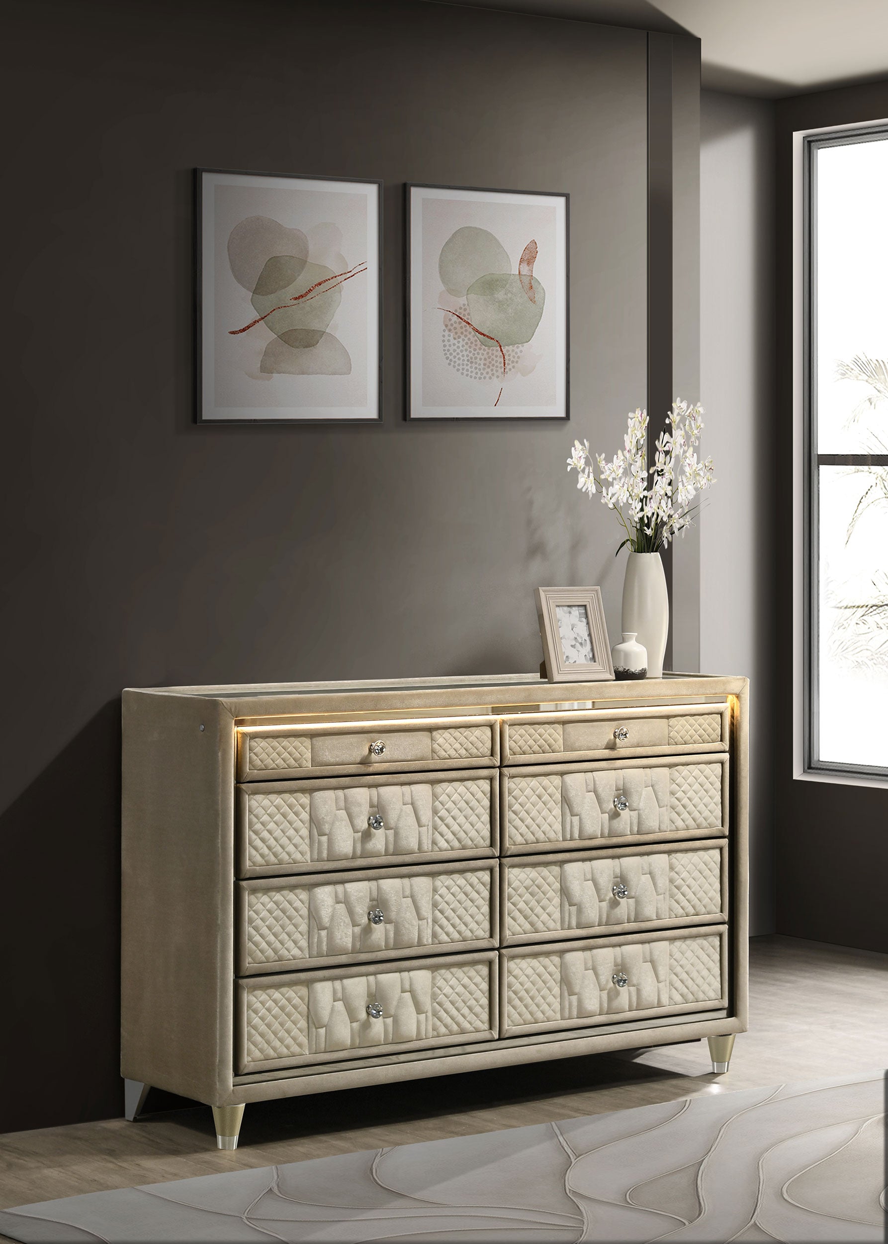 ivory dresser Lifestorey Bayview 4 Drawer and 1 Faux Rattan Door Finished in a charming white wash Barocco Dressers IVORY, Dressers and