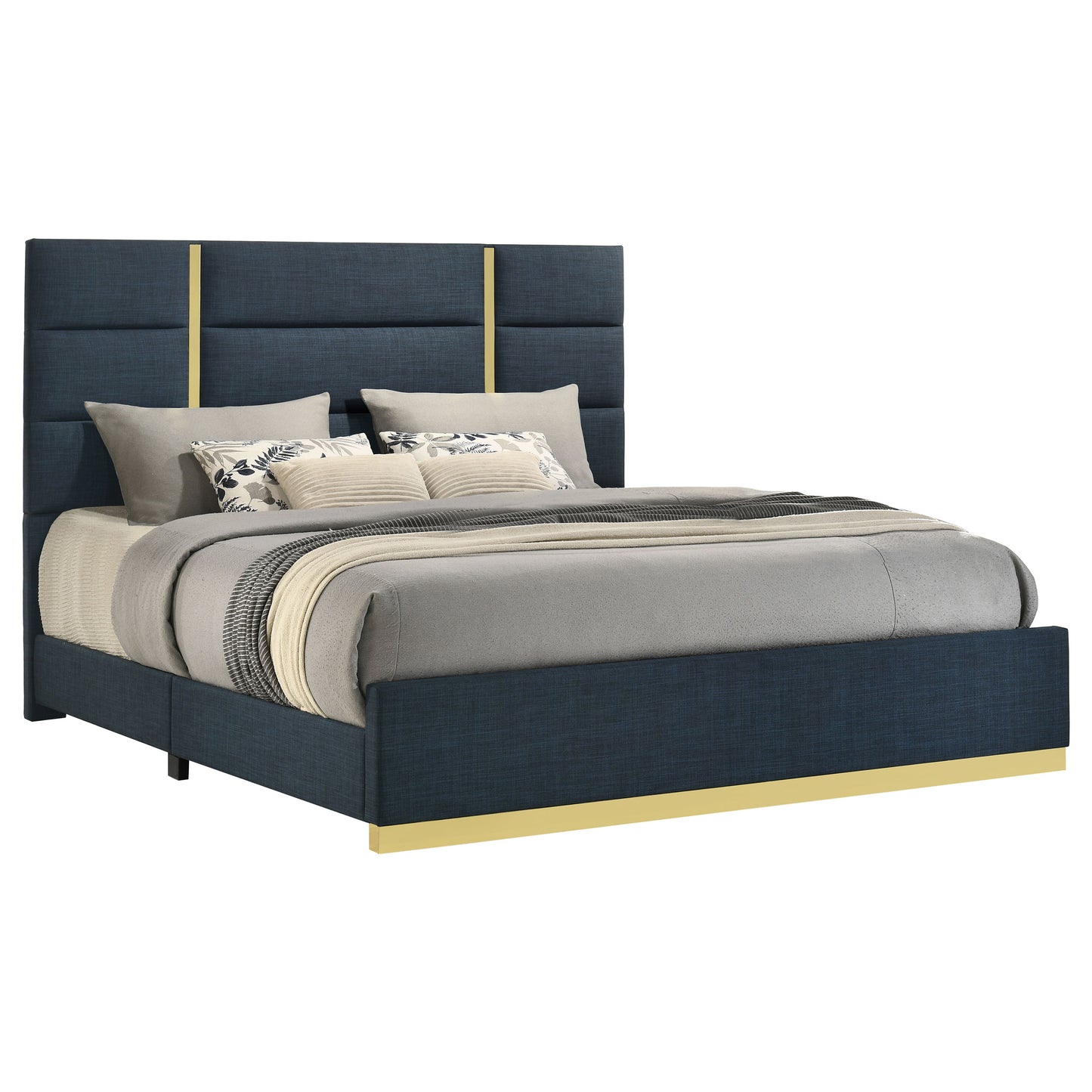 Ines 52-inch Fabric Upholstered Eastern King Panel Bed Navy