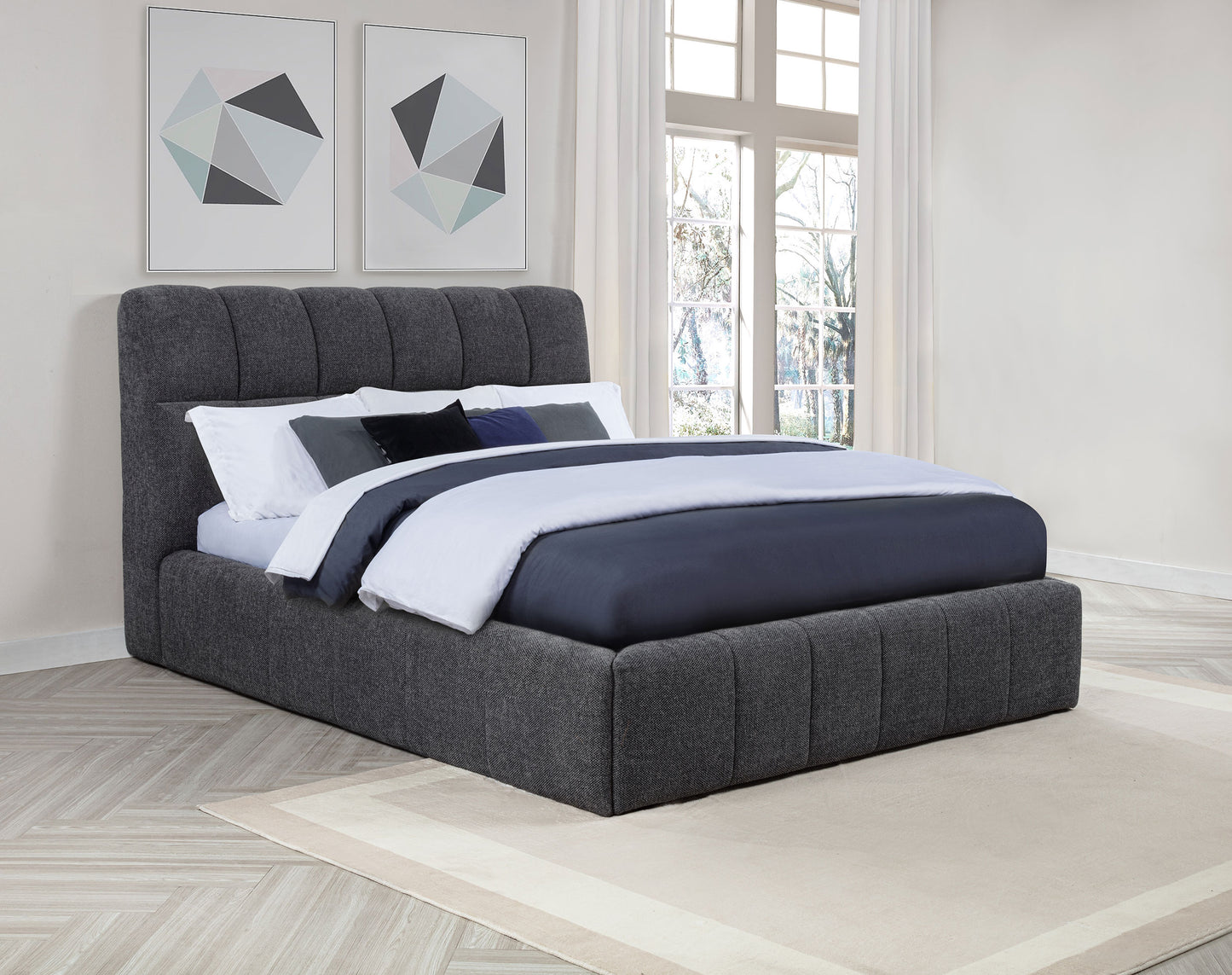 Nollet 48-inch Upholstered Queen Panel Platform Bed Grey