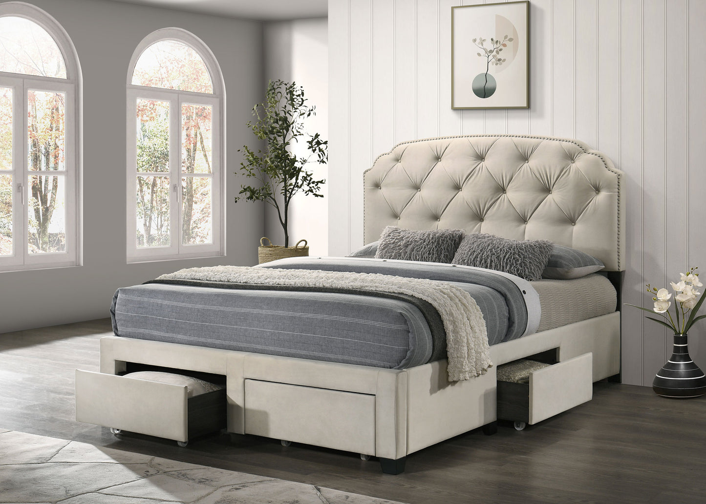 Marianna 4-drawer Upholstered Full Storage Bed Cream