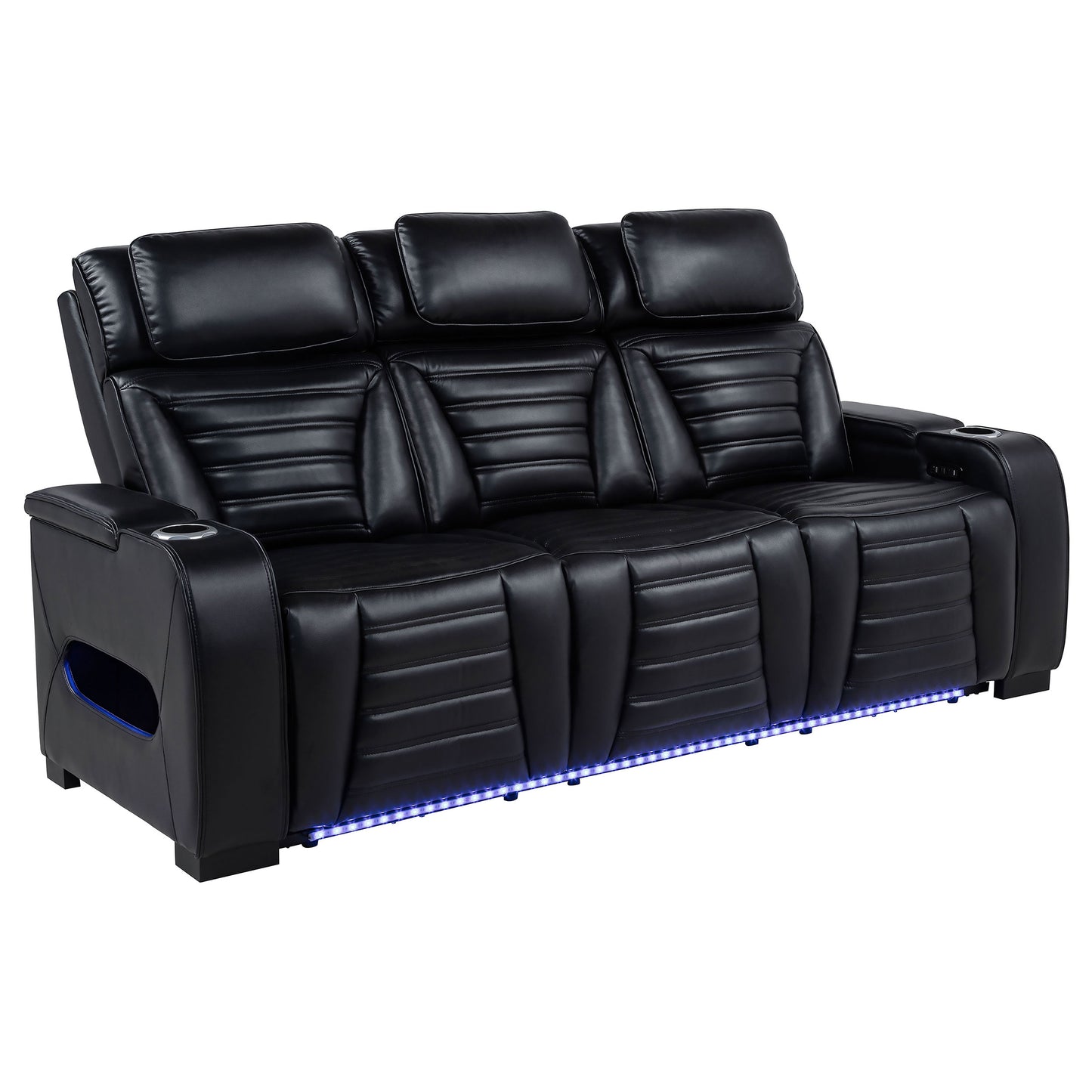 Zuma Faux Leather Dual Power Reclining LED Sofa Black