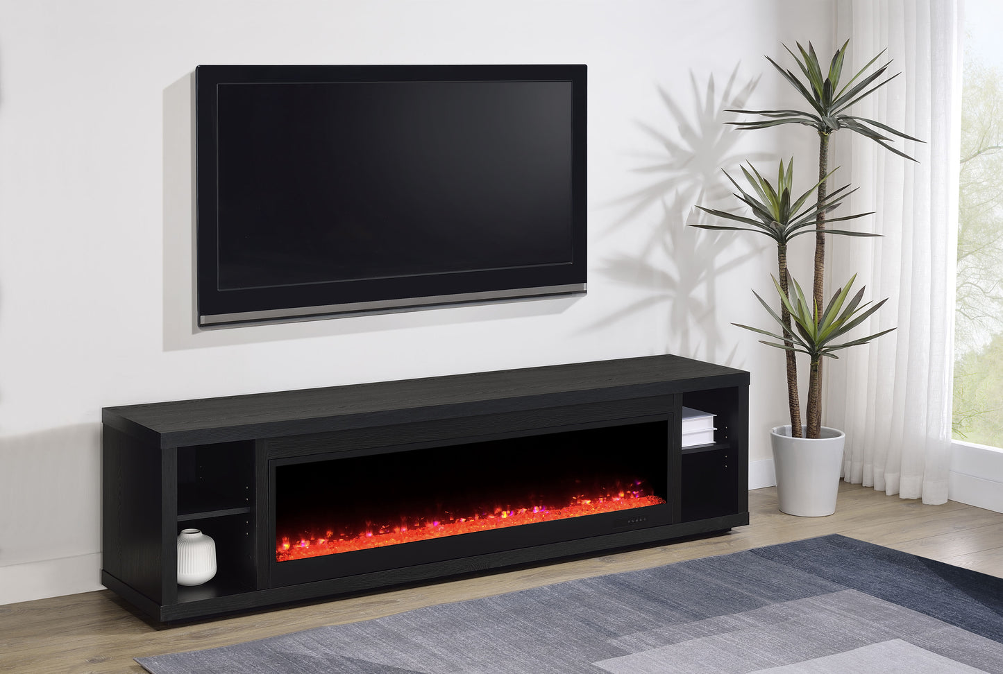 Deiter 79-inch TV Stand Fireplace Media Console Black