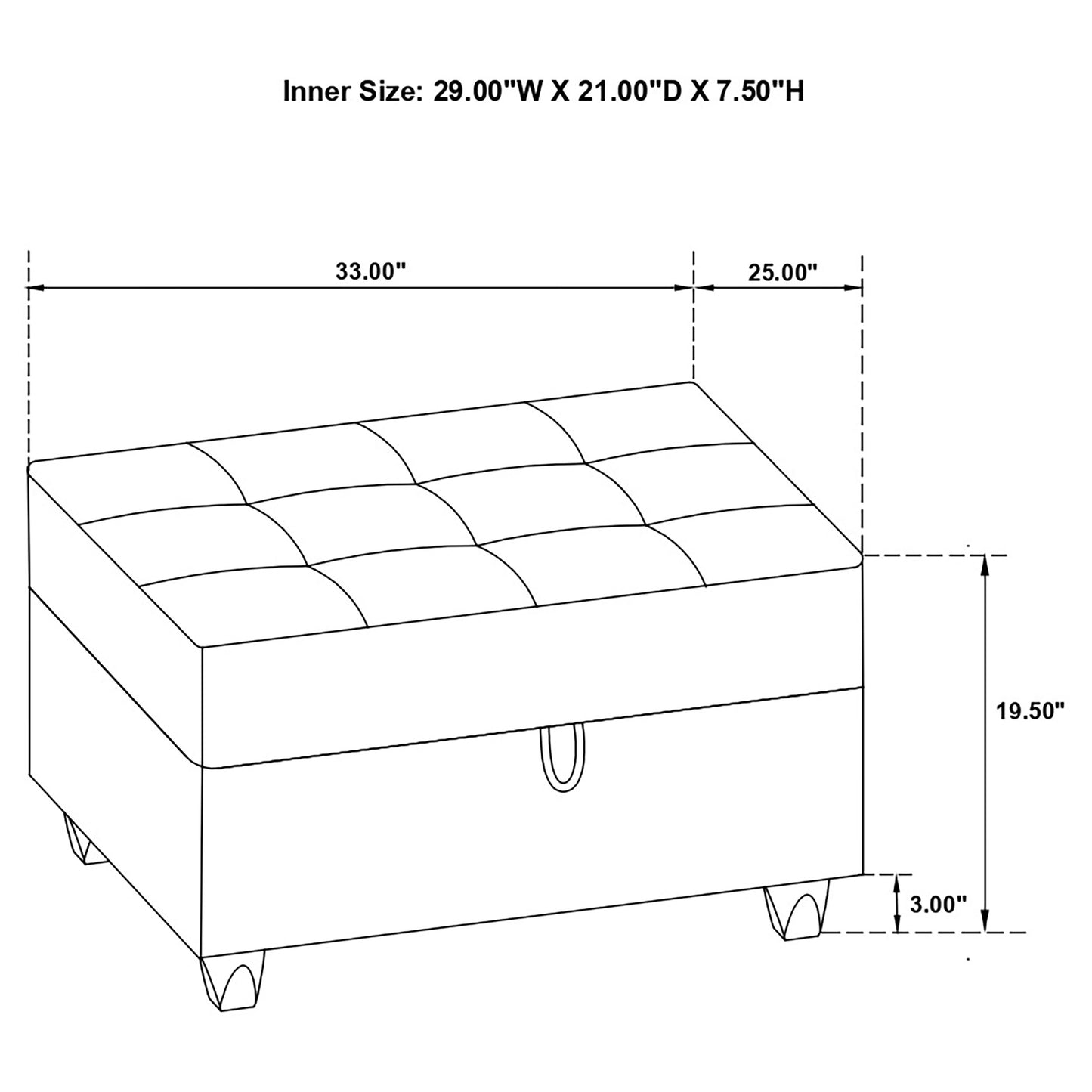 Stonenesse Rectangular Upholstered Storage Ottoman Grey