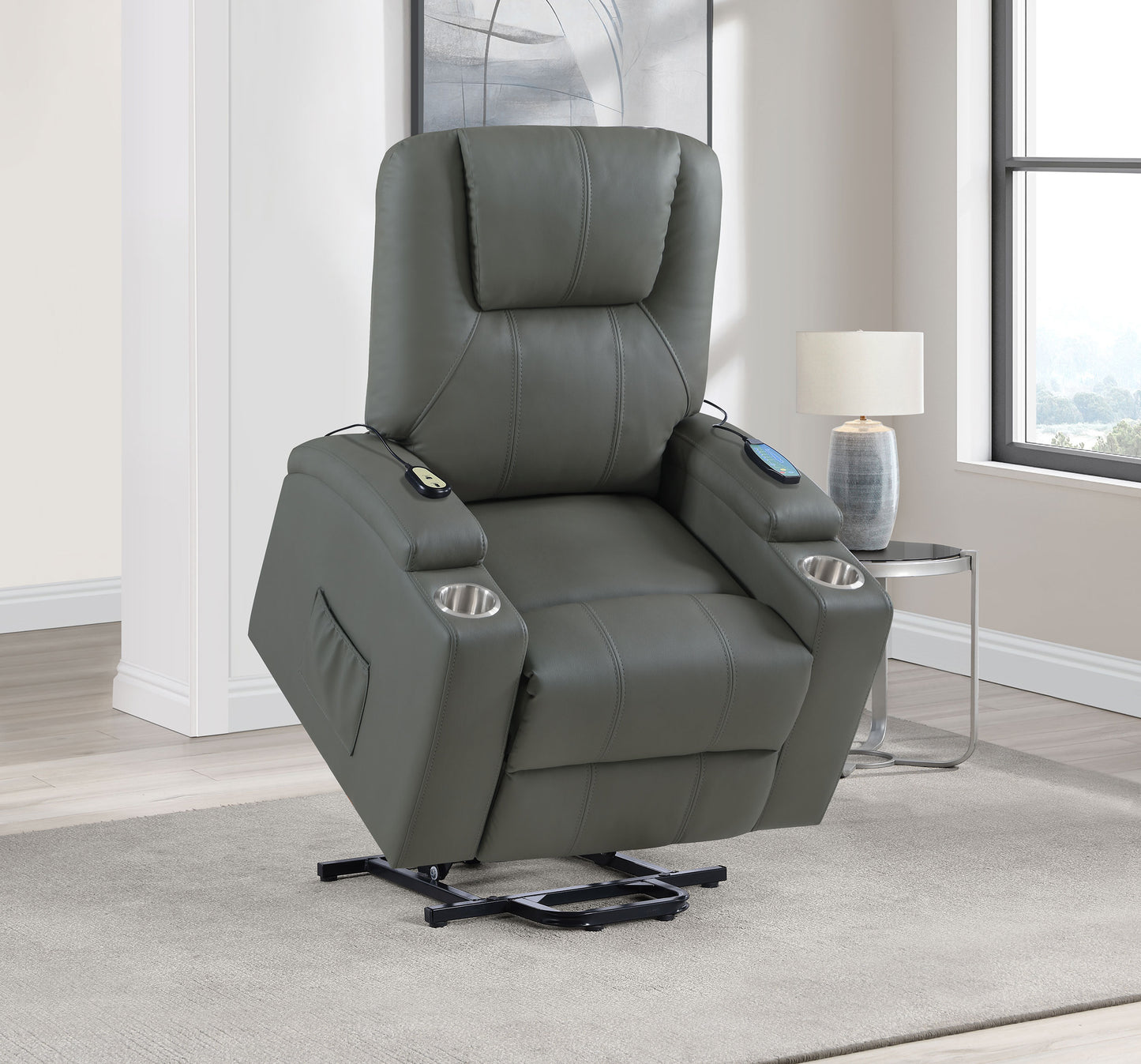 Armstrong Upholstered Power Lift Massage Recliner Grey