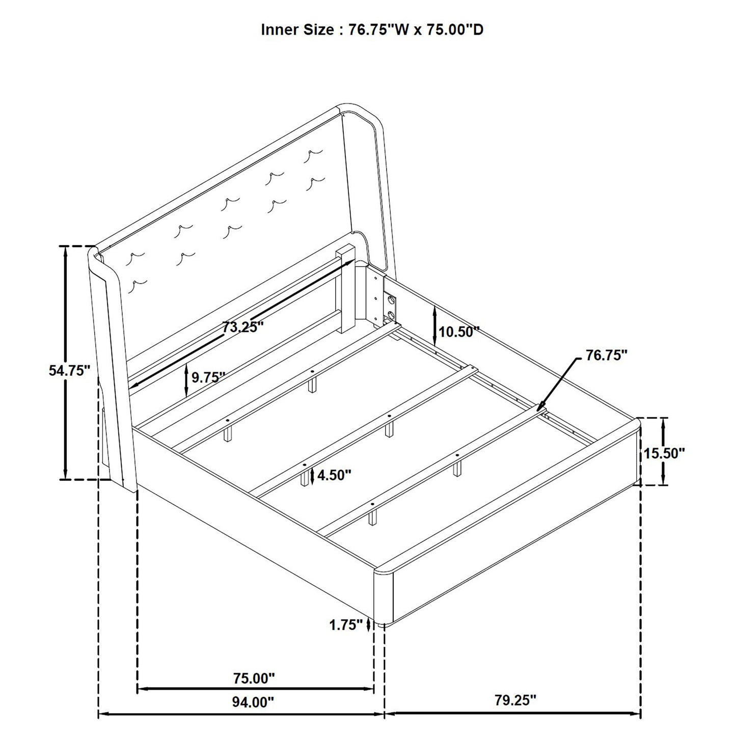 Leandro 55-inch Eastern King Wingback Bed Burnished Black