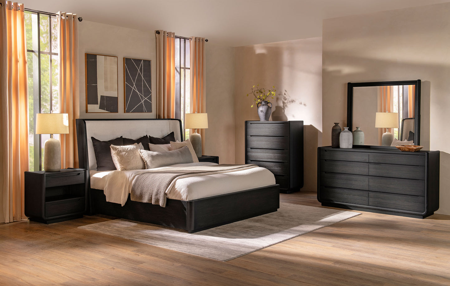 Leandro 2-drawer LED Nightstand with USB Burnished Black