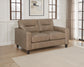 Scotland Faux Leather Upholstered Track Arm Loveseat Brown