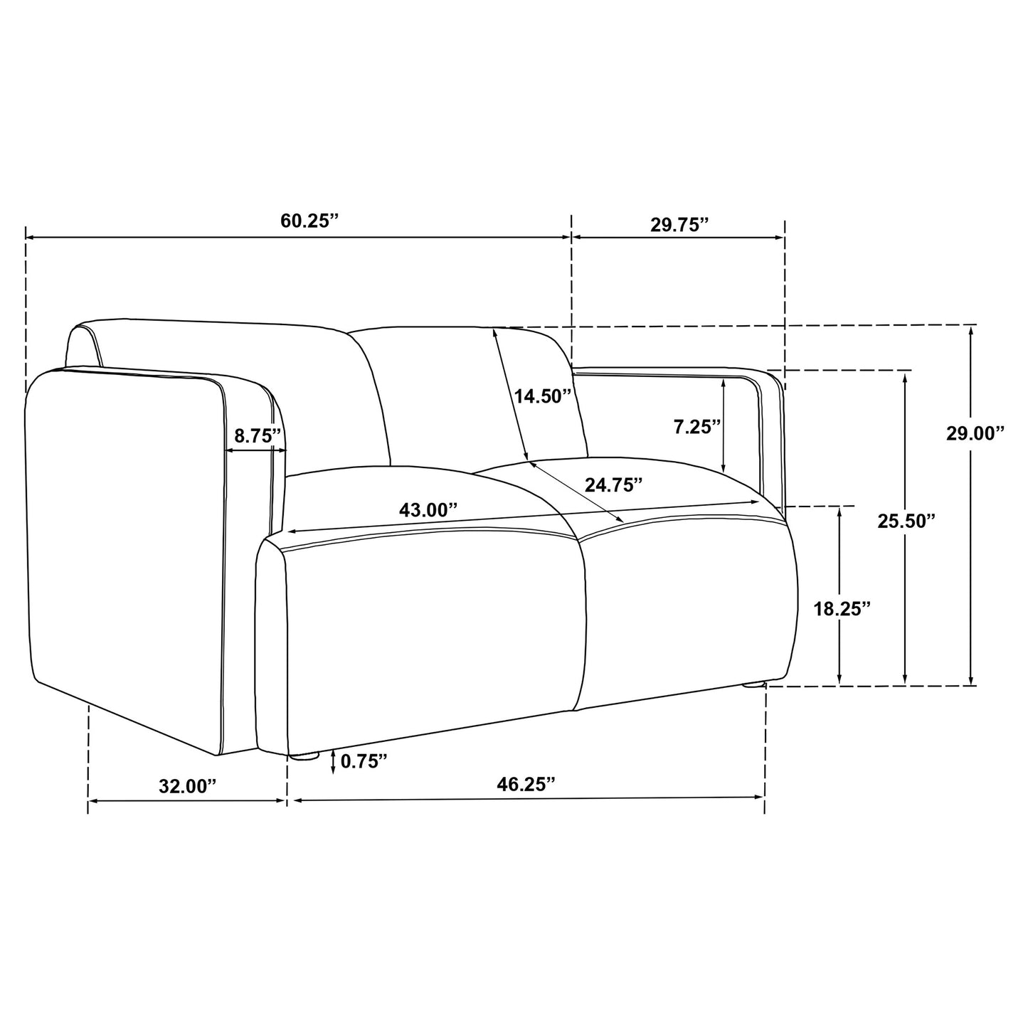 Dorset Fabric Upholstered Round Track Arm Loveseat White