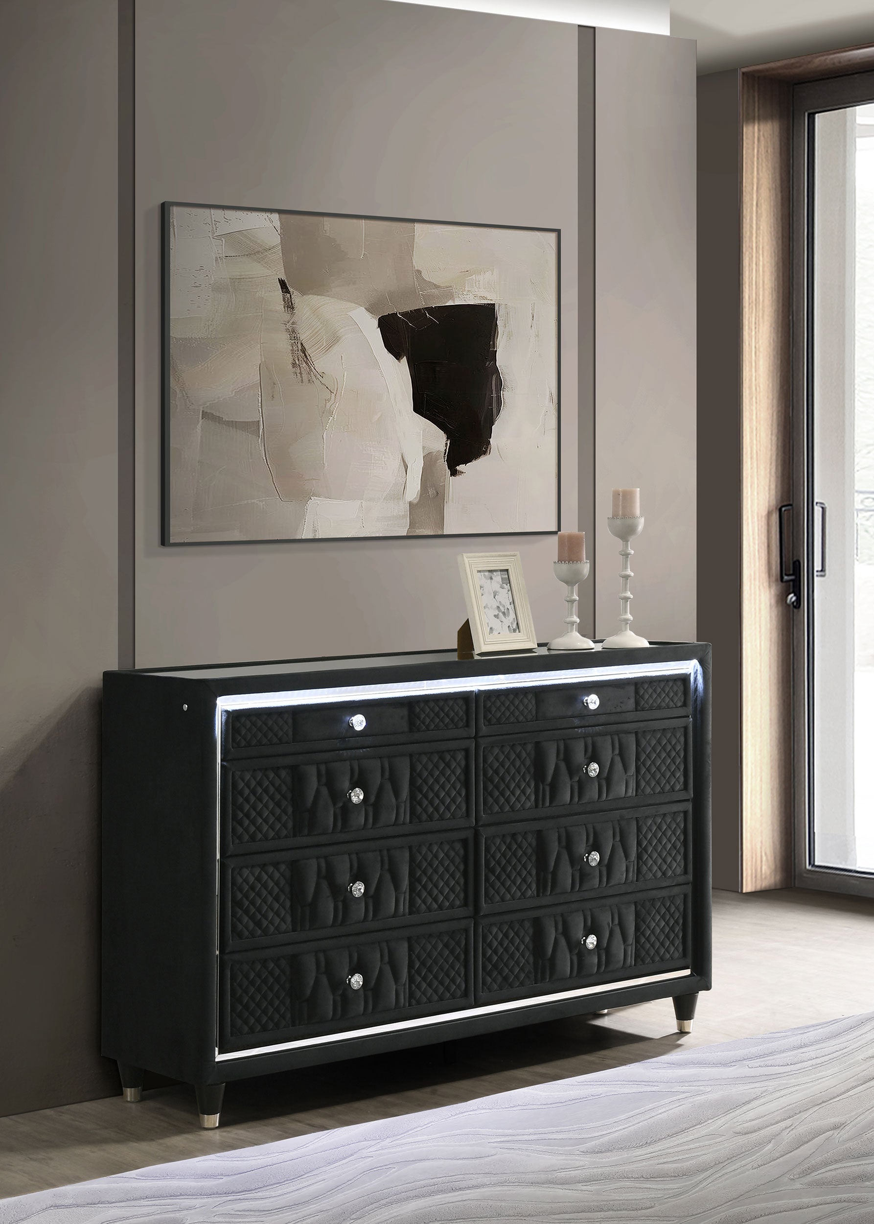 Lorient 8-drawer LED Bedroom Dresser Cabinet Black Charlotte's Furniture and Fashion Lorient 8-drawer LED Bedroom Dresser Cabinet Black Charlotte's Furniture and Fashion