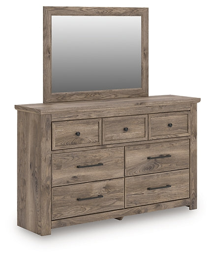 Rusticott California King Poster Bed with Mirrored Dresser