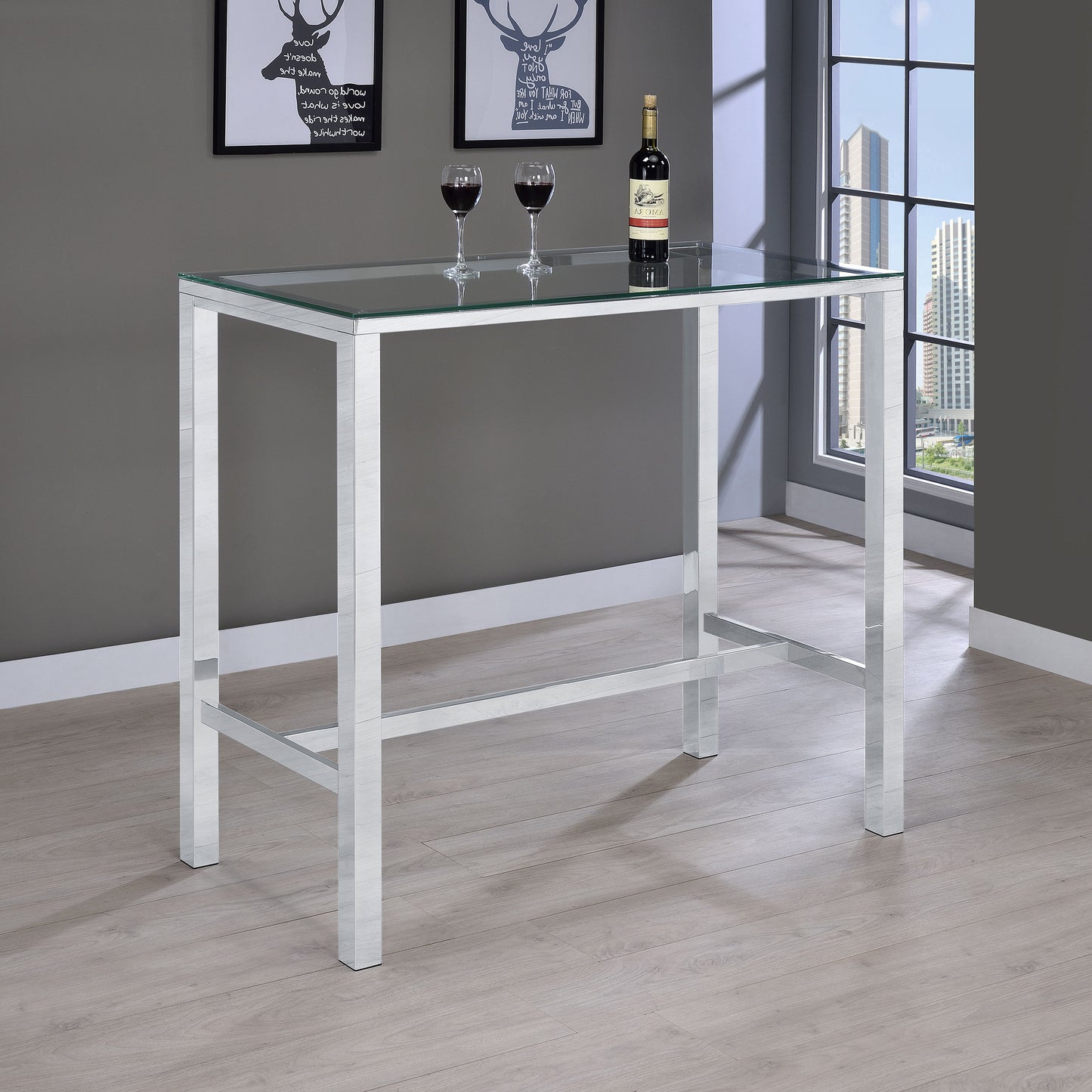 Tolbert 47-inch Rectangular Tempered Glass Top Bar Table Chrome