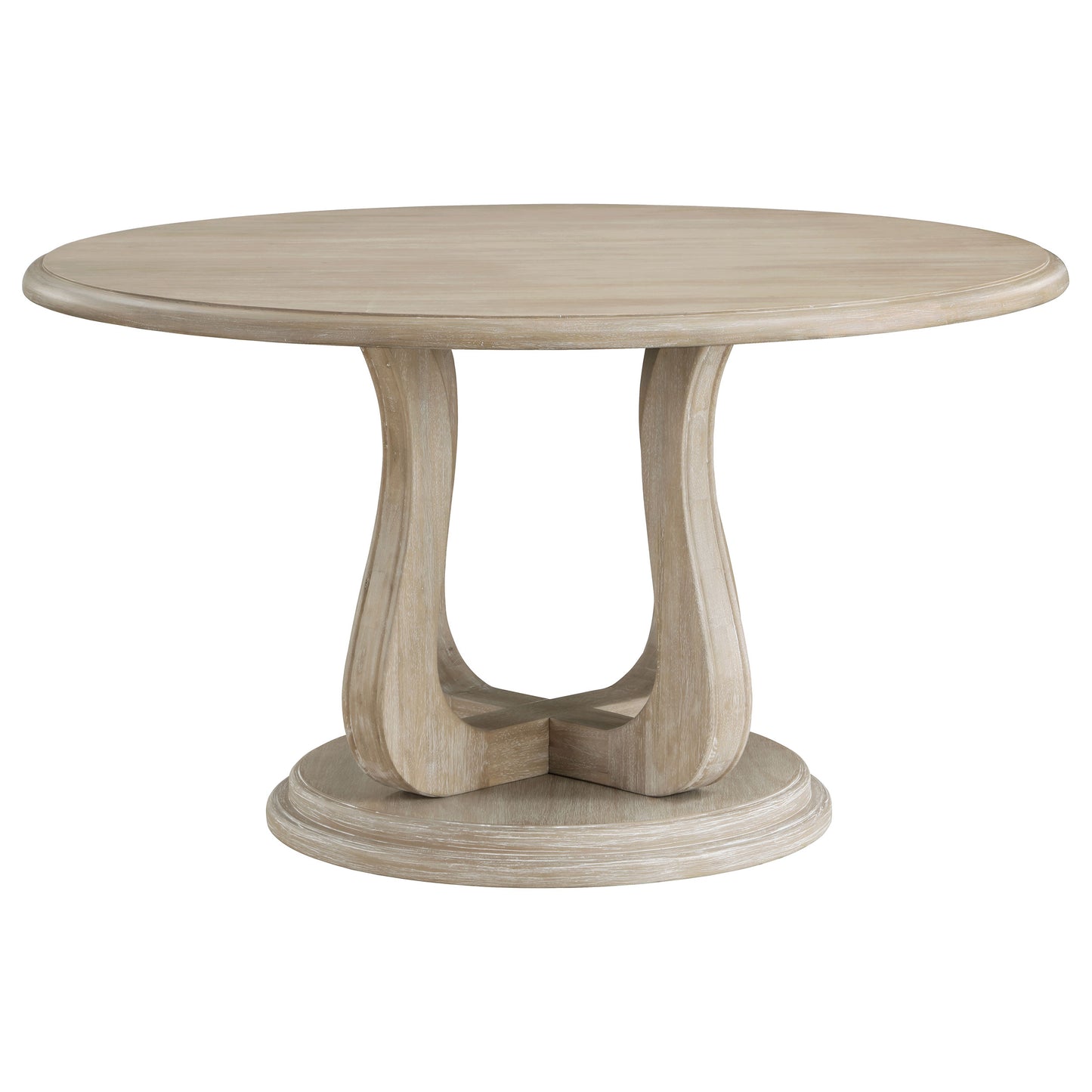 Trofello 60-inch Round Sculptural Pedestal Dining Table White Washed