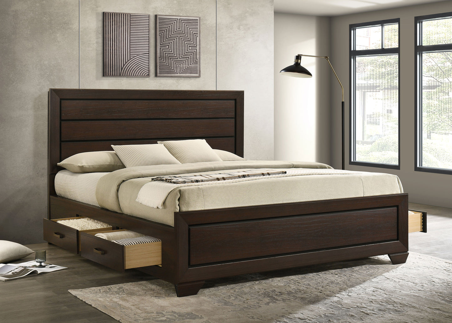 Kauffman Wood California King Storage Panel Bed Dark Cocoa