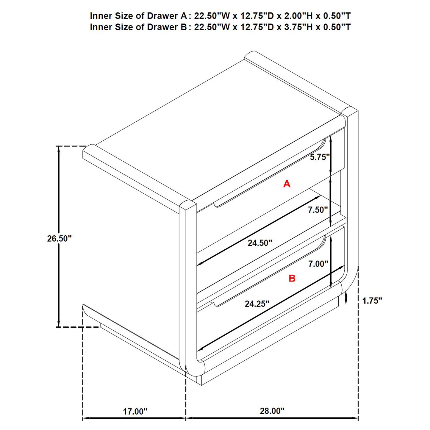 Leandro 2-drawer LED Nightstand with USB Burnished Black