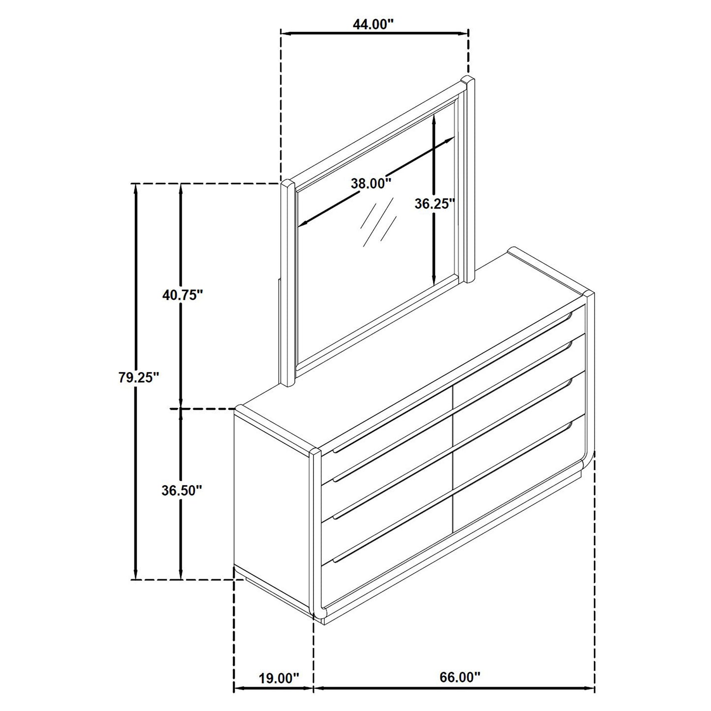 Leandro 8-drawer Bedroom Dresser with Mirror Burnished Black