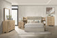 Arielle Eastern King Upholstered Bookcase Bed Light Tan and Light Oak
