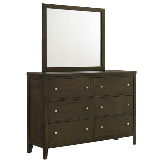 Wilkes 2-Piece Transitional 6-Drawer Dresser with Mirror Dark Cocoa