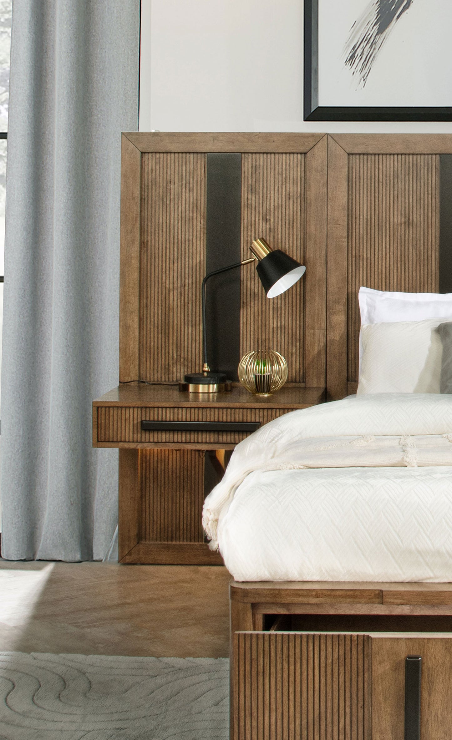 Terrace California King Wall Panel Storage Bed Ash Brown