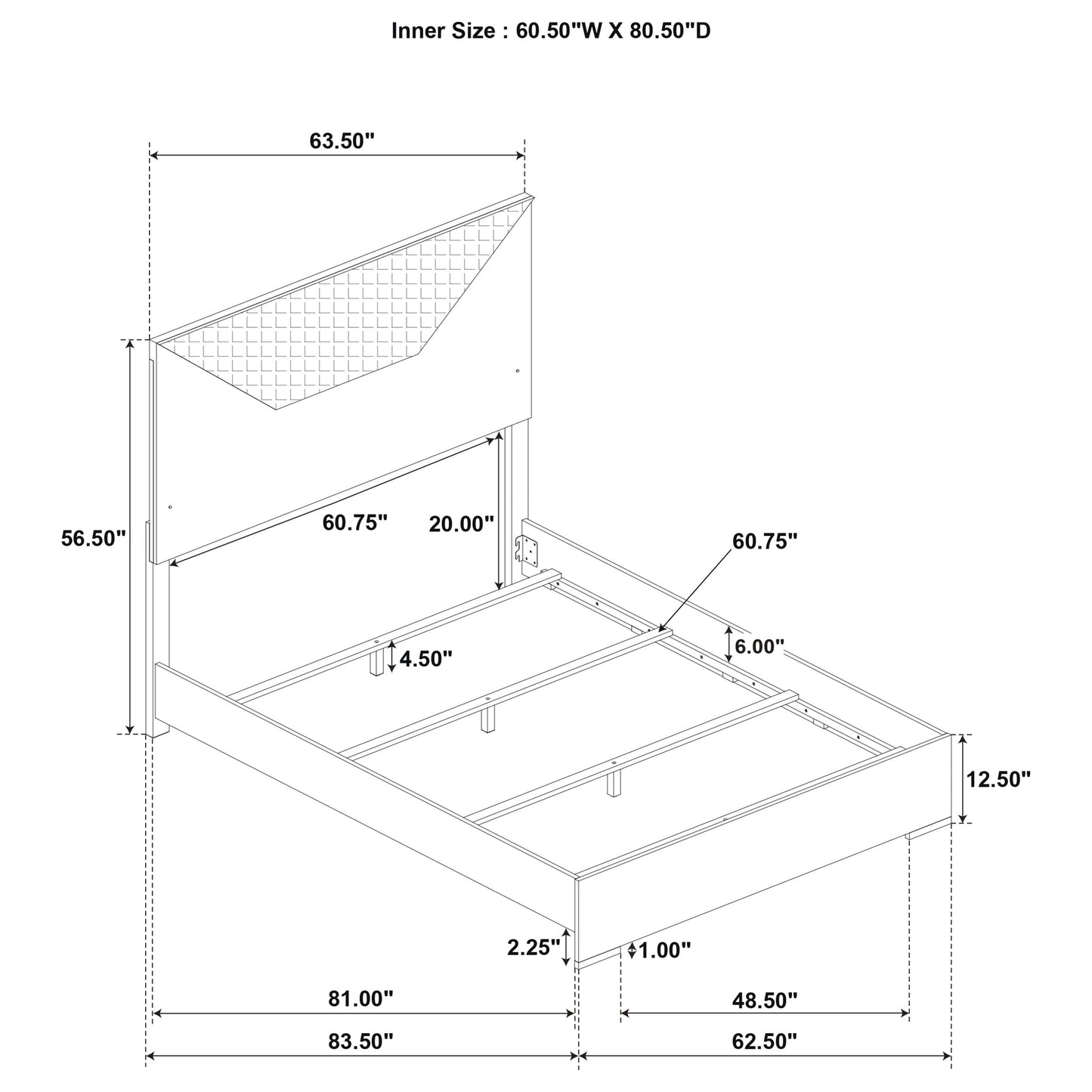 Ives Queen Panel Bed LED Headboard White High Gloss