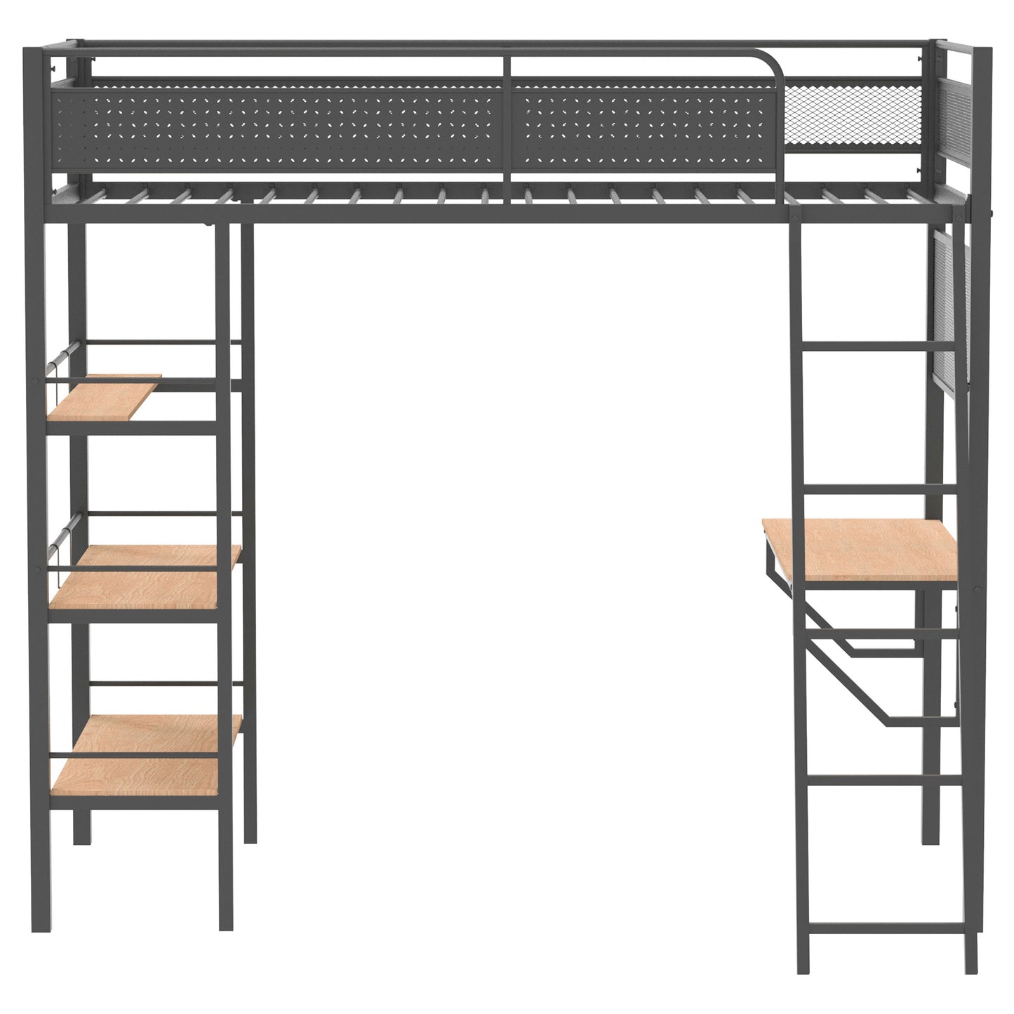 Campus Metal Twin Workstation Loft Bed with Desk Matte Black