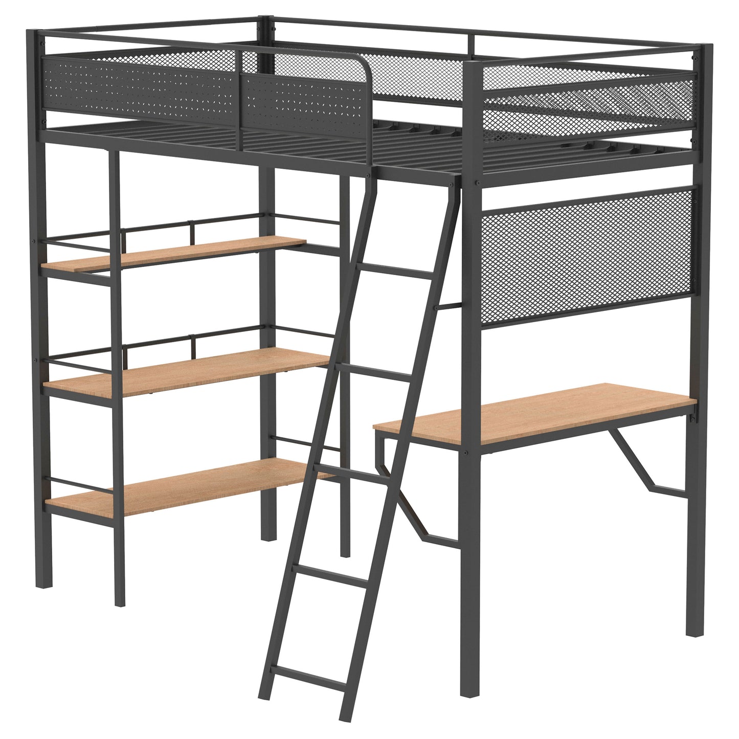 Campus Metal Twin Workstation Loft Bed with Desk Matte Black