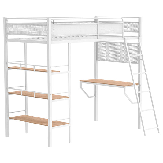 Campus Metal Twin Workstation Loft Bed with Desk Matte White