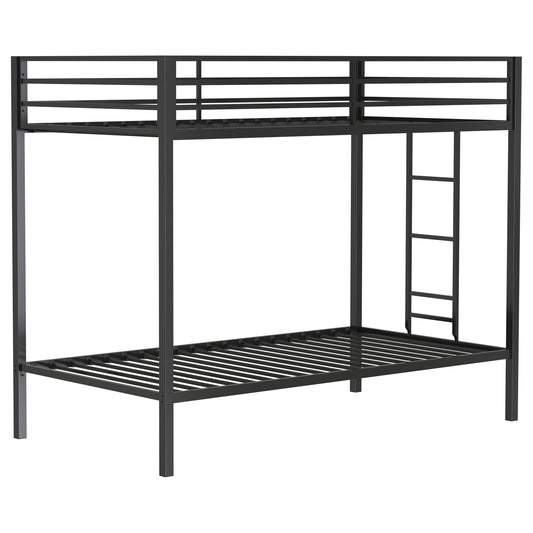Alevera Twin-Over-Twin Steel Bunk Bed with Ladder Matte Black