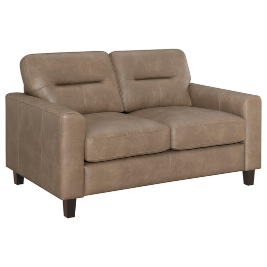 Scotland Faux Leather Upholstered Track Arm Loveseat Brown