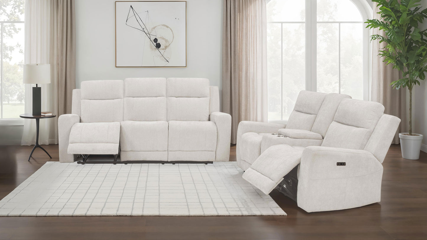 Kennett 2-piece Chenille Power Reclining Sofa Set Ivory